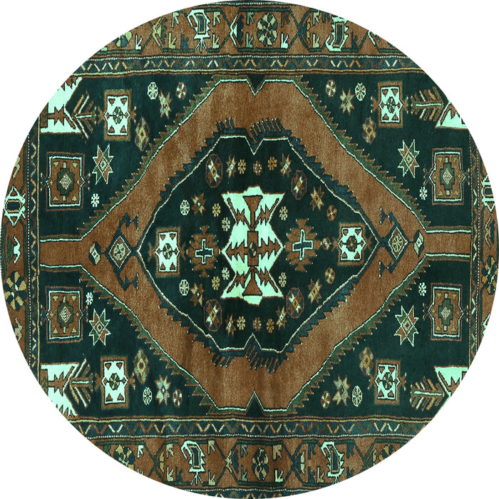 Round Persian Turquoise Traditional Rug, tr2841turq