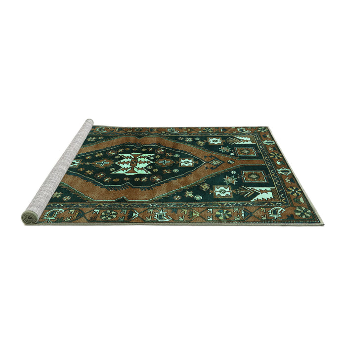 Sideview of Machine Washable Persian Turquoise Traditional Area Rugs, wshtr2841turq