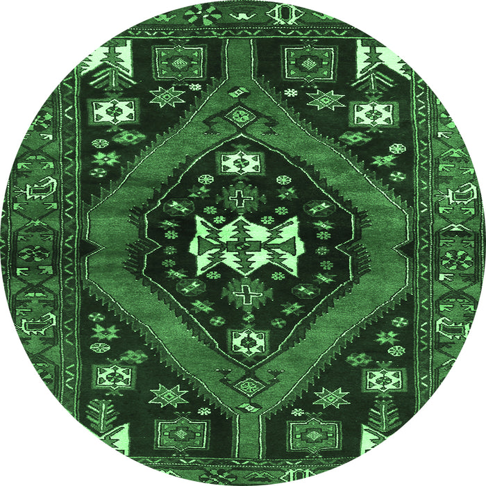 Round Machine Washable Persian Emerald Green Traditional Area Rugs, wshtr2841emgrn