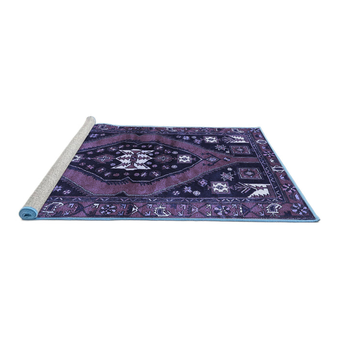 Sideview of Machine Washable Persian Blue Traditional Rug, wshtr2841blu