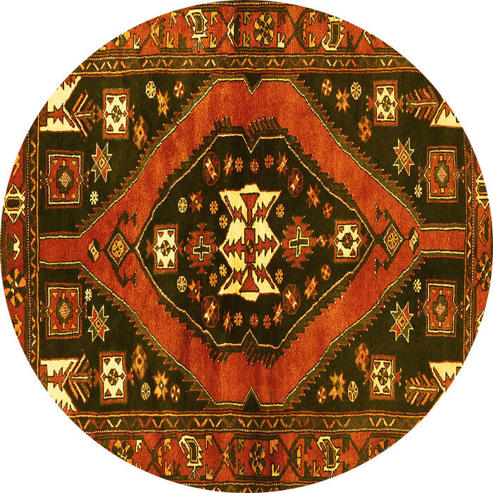 Round Persian Yellow Traditional Rug, tr2841yw