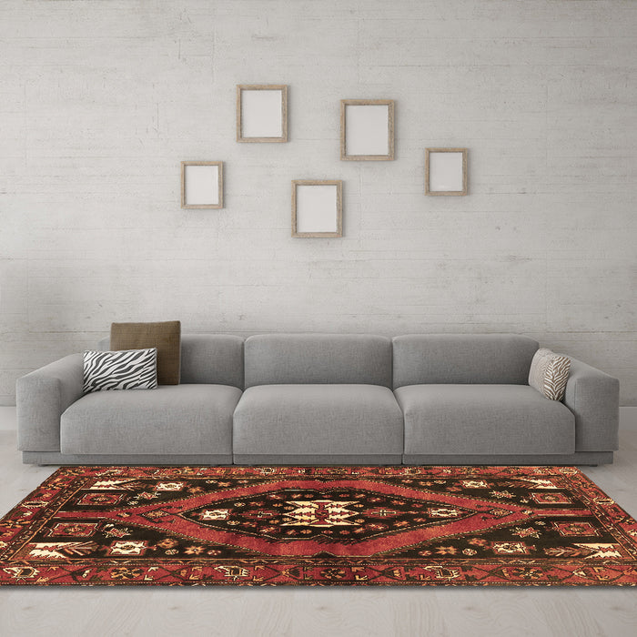 Machine Washable Persian Brown Traditional Rug in a Living Room,, wshtr2841brn