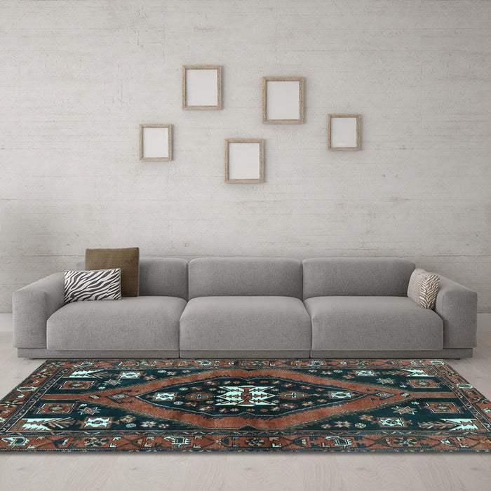 Machine Washable Persian Light Blue Traditional Rug in a Living Room, wshtr2841lblu
