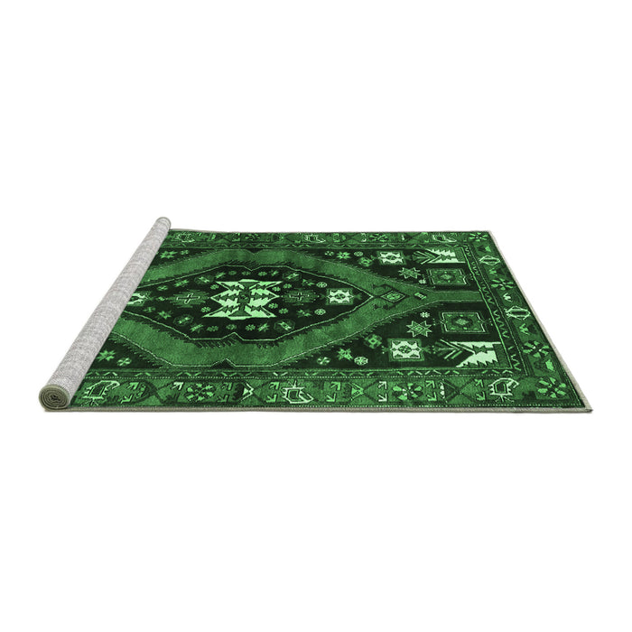 Sideview of Machine Washable Persian Emerald Green Traditional Area Rugs, wshtr2841emgrn