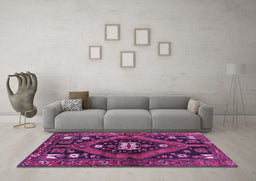 Machine Washable Persian Purple Traditional Area Rugs in a Living Room, wshtr2841pur