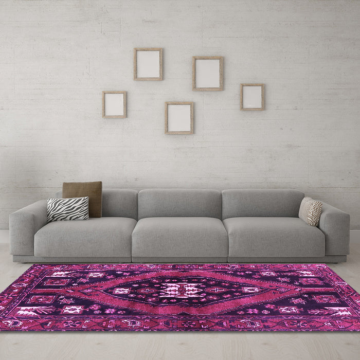 Machine Washable Persian Purple Traditional Area Rugs in a Living Room, wshtr2841pur