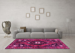 Machine Washable Persian Pink Traditional Rug in a Living Room, wshtr2841pnk