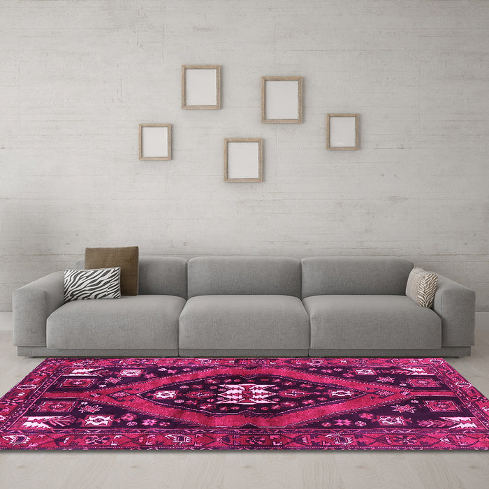 Machine Washable Persian Pink Traditional Rug in a Living Room, wshtr2841pnk