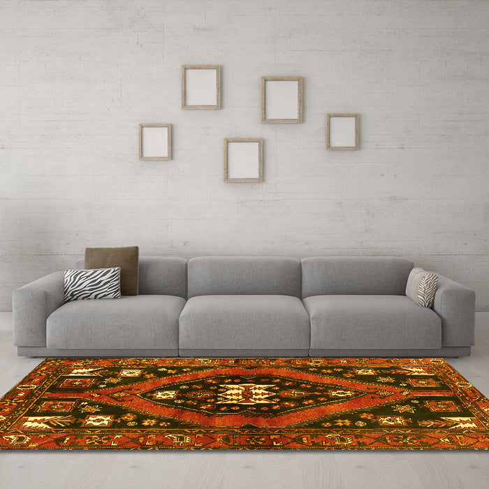 Machine Washable Persian Yellow Traditional Rug in a Living Room, wshtr2841yw