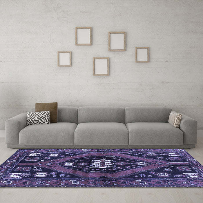 Machine Washable Persian Blue Traditional Rug in a Living Room, wshtr2841blu