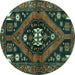 Round Machine Washable Persian Turquoise Traditional Area Rugs, wshtr2841turq