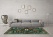 Machine Washable Persian Turquoise Traditional Area Rugs in a Living Room,, wshtr2841turq