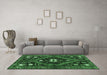 Machine Washable Persian Emerald Green Traditional Area Rugs in a Living Room,, wshtr2841emgrn