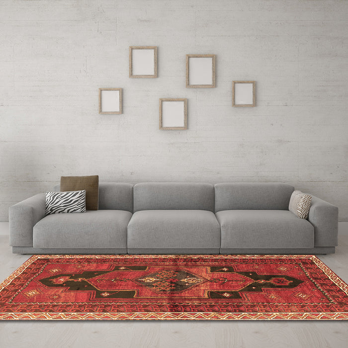 Machine Washable Persian Brown Traditional Rug in a Living Room,, wshtr2842brn