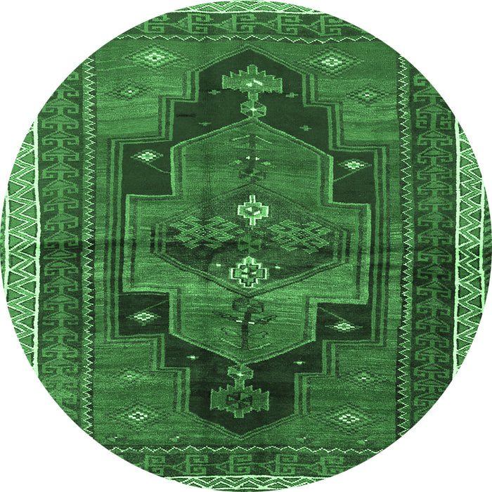 Round Persian Emerald Green Traditional Rug, tr2842emgrn