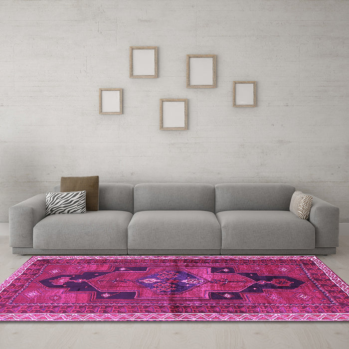 Machine Washable Persian Purple Traditional Area Rugs in a Living Room, wshtr2842pur