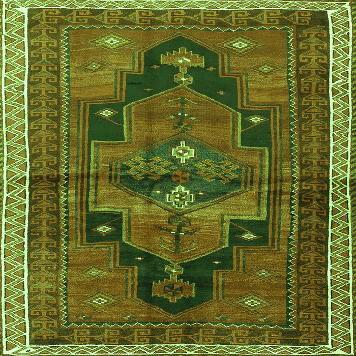 Round Machine Washable Persian Green Traditional Area Rugs, wshtr2842grn