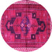 Round Machine Washable Persian Pink Traditional Rug, wshtr2842pnk