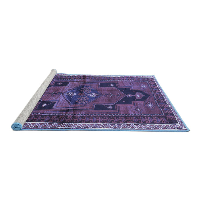 Sideview of Machine Washable Persian Blue Traditional Rug, wshtr2842blu
