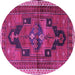 Round Machine Washable Persian Purple Traditional Area Rugs, wshtr2842pur