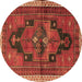 Round Machine Washable Persian Brown Traditional Rug, wshtr2842brn