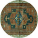 Round Machine Washable Persian Turquoise Traditional Area Rugs, wshtr2842turq