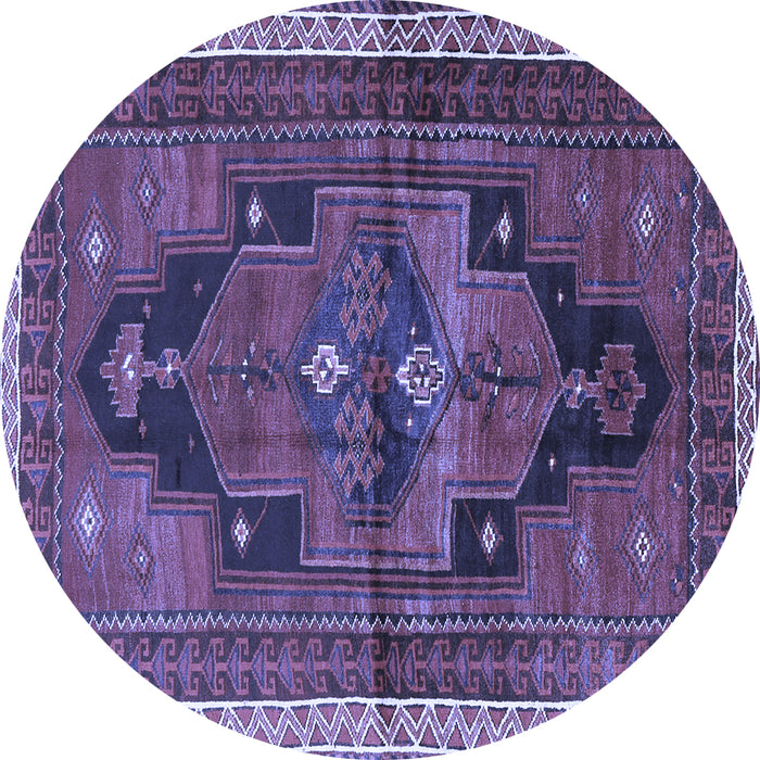 Round Machine Washable Persian Blue Traditional Rug, wshtr2842blu