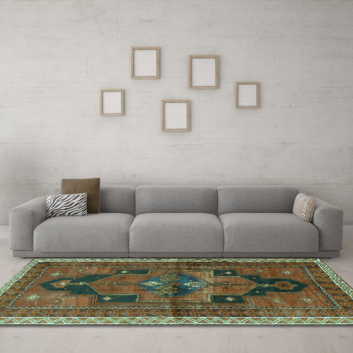 Machine Washable Persian Turquoise Traditional Area Rugs in a Living Room,, wshtr2842turq