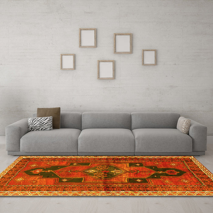Machine Washable Persian Yellow Traditional Rug in a Living Room, wshtr2842yw