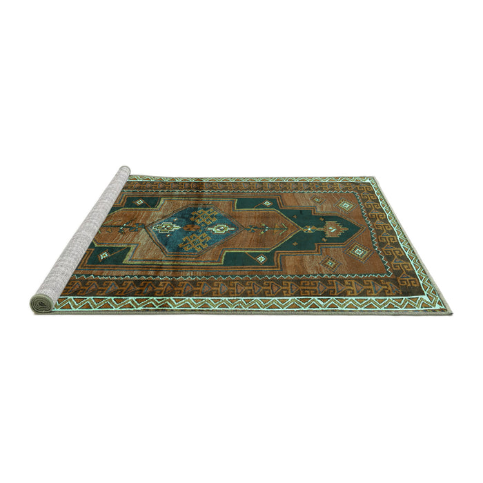Sideview of Machine Washable Persian Turquoise Traditional Area Rugs, wshtr2842turq