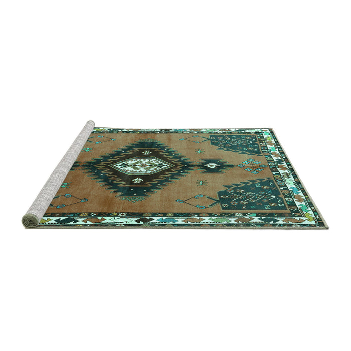 Sideview of Machine Washable Persian Turquoise Traditional Area Rugs, wshtr2843turq