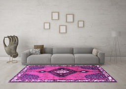 Machine Washable Persian Purple Traditional Area Rugs in a Living Room, wshtr2843pur