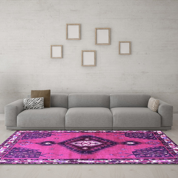 Machine Washable Persian Purple Traditional Area Rugs in a Living Room, wshtr2843pur