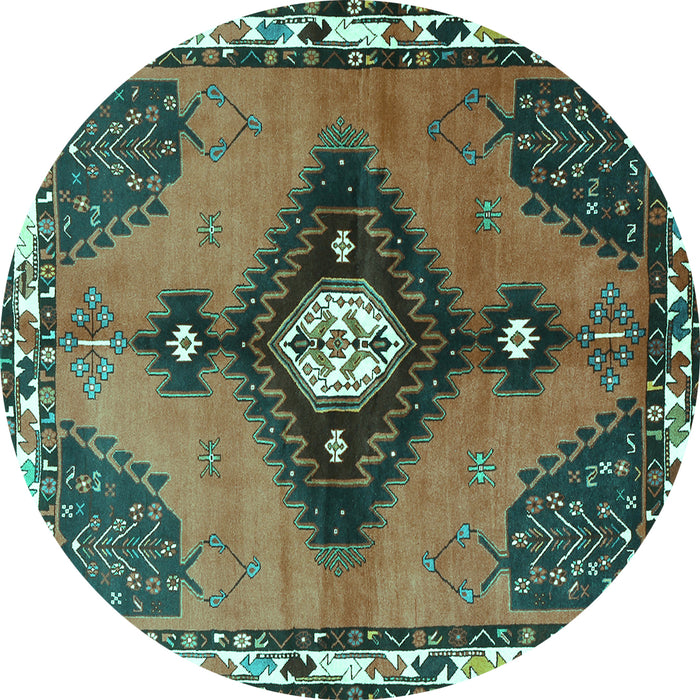Round Persian Turquoise Traditional Rug, tr2843turq