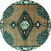 Round Persian Turquoise Traditional Rug, tr2843turq