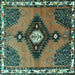 Square Persian Turquoise Traditional Rug, tr2843turq