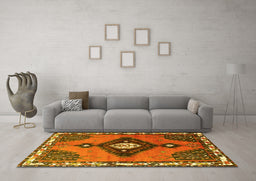 Machine Washable Persian Yellow Traditional Rug in a Living Room, wshtr2843yw