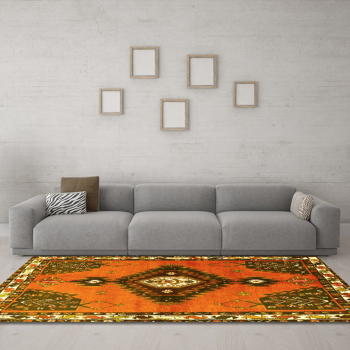 Machine Washable Persian Yellow Traditional Rug in a Living Room, wshtr2843yw