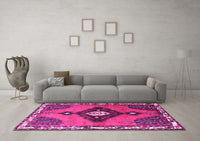 Machine Washable Persian Pink Traditional Rug, wshtr2843pnk