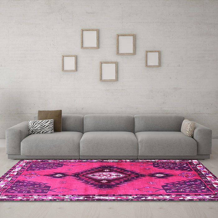 Machine Washable Persian Pink Traditional Rug in a Living Room, wshtr2843pnk