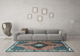 Machine Washable Persian Light Blue Traditional Rug in a Living Room, wshtr2843lblu