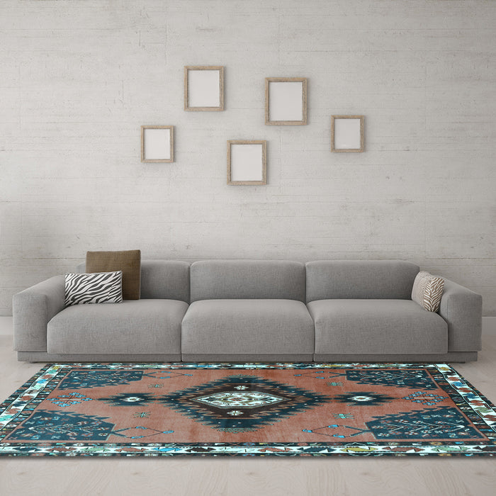 Machine Washable Persian Light Blue Traditional Rug in a Living Room, wshtr2843lblu