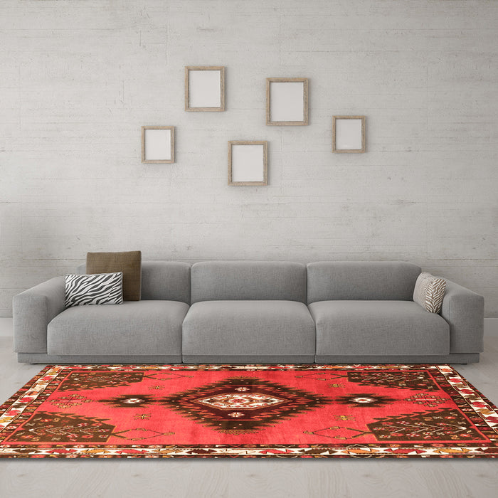Machine Washable Persian Orange Traditional Area Rugs in a Living Room, wshtr2843org