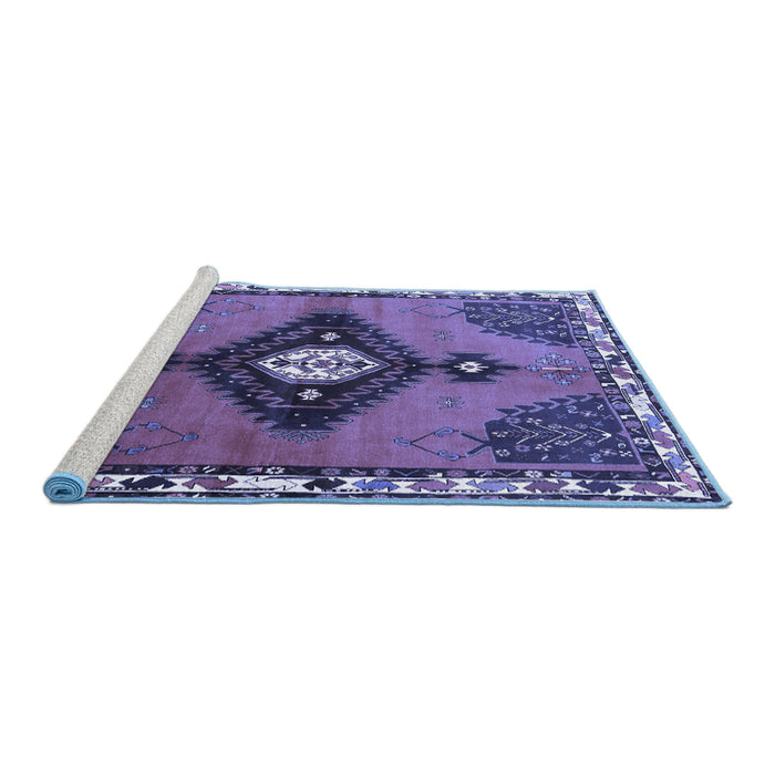 Sideview of Machine Washable Persian Blue Traditional Rug, wshtr2843blu