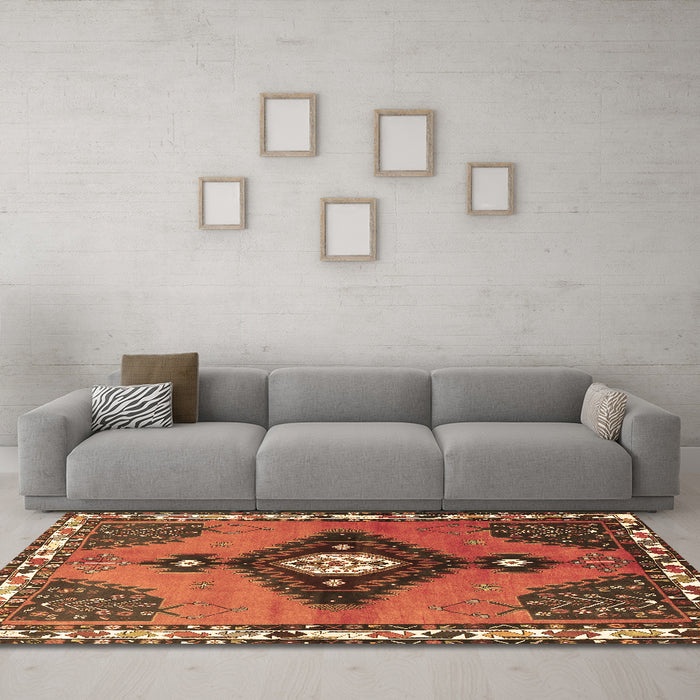 Machine Washable Persian Brown Traditional Rug in a Living Room,, wshtr2843brn