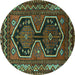 Round Persian Turquoise Traditional Rug, tr2844turq