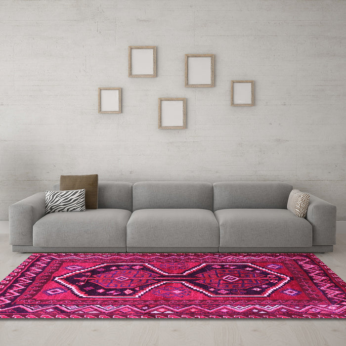 Machine Washable Persian Pink Traditional Rug in a Living Room, wshtr2844pnk