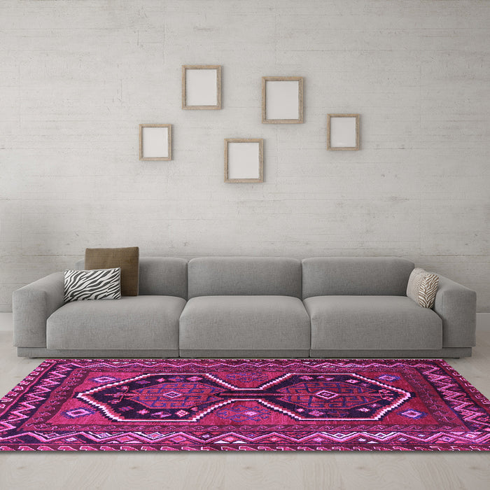 Machine Washable Persian Purple Traditional Area Rugs in a Living Room, wshtr2844pur