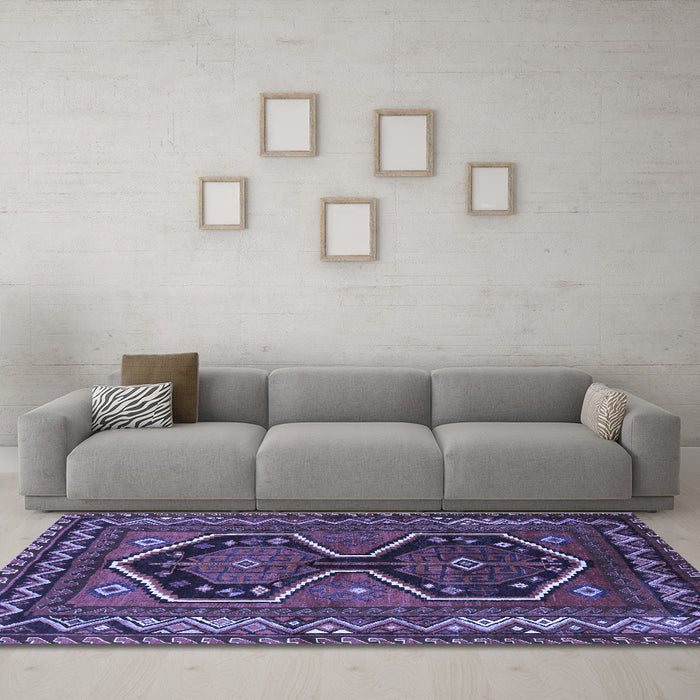 Machine Washable Persian Blue Traditional Rug in a Living Room, wshtr2844blu
