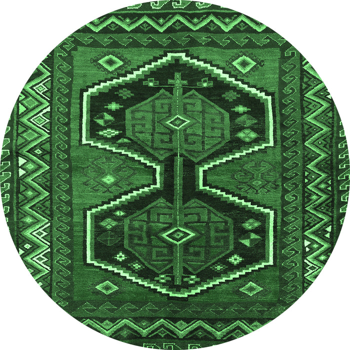 Round Machine Washable Persian Emerald Green Traditional Area Rugs, wshtr2844emgrn